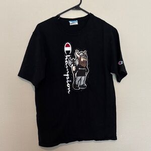 Champion Black Tee with Viking Graphic men’s M #112